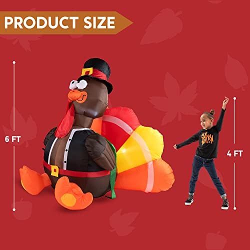 Joiedomi 6 FT Thanksgiving Inflatable Turkey Decorations, LED Light Up Turkey with Pilgrim Hat, Blow Up Decor for Thanksgiving Outdoor Decorations, Halloween Inflatable for Yard Garden - Image 5