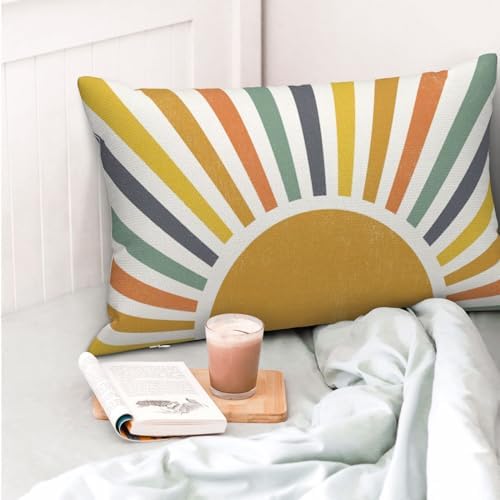 Summer Pillow Covers 12x20 Inch Set of 2, Stripes Yellow Sunshine Decorations Outdoor Throw Pillows Boho Outdoor Rainbow Sun Pillowcase Linen Decor Cute Lumbar Cushion Case for Home Bedroom - Image 2