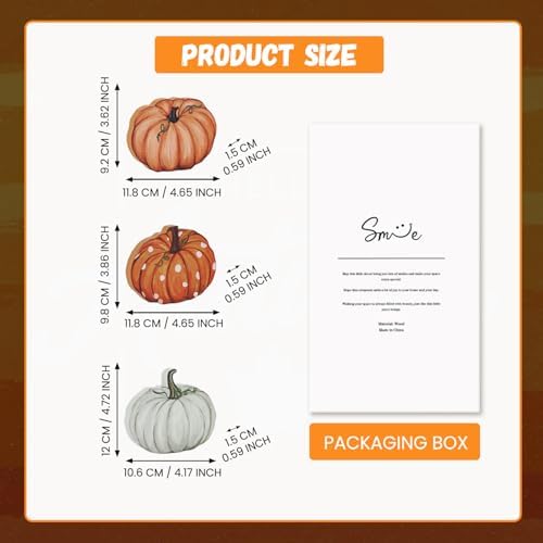 Smile Fall Wooden Decor Set 3-Piece Neutral Pumpkin Tabletop Signs for Autumn Harvest Home Decor - Image 2