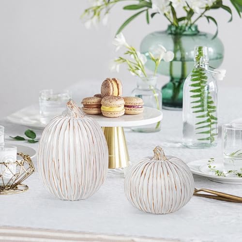 2Pcs Halloween Pumpkin Artificial Resin Pumpkins Decor for Mantel Harvest Autumn Tabletop Decoration Gold Fall Pumpkin Decorations Thanksgiving Table Centerpieces (Set B, ONE Size) - Image 4