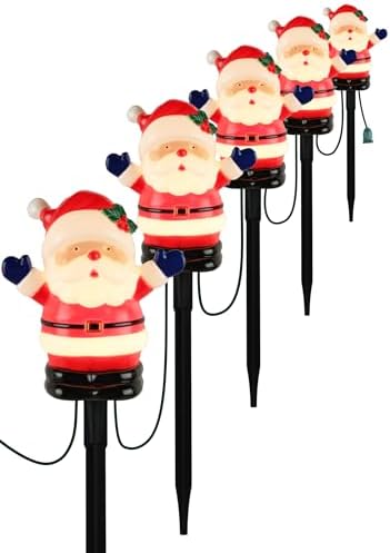 Christmas Pathway Lights Outdoor (5 Pack), Bright Santa Claus Yard Stakes with C7 LED Bulbs, Heavy Duty Connectable Garden Stakes for Winter Holiday Lawn & Driveway Decorations (UL Listed) by Unknown
