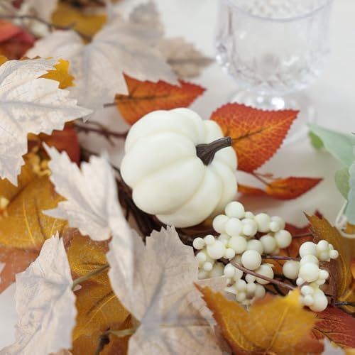 MIZII Fall Decor Artificial Maple Leaf Pumpkin Garland 6FT Fake Autumn Vines Garland Thanksgiving Halloween Harvest Decorations for Porch Mantle Table Centerpieces Fireplace Farmhouse (White PK) - Image 7