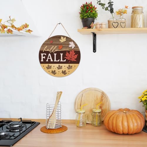 Hello Fall Door Sign - 12 Inch Autumn Welcome Sign for Front Door, Thanksgving Farmhouse Wooden Wall Decor for Indoor Outdoor Porch -B04 - Image 4