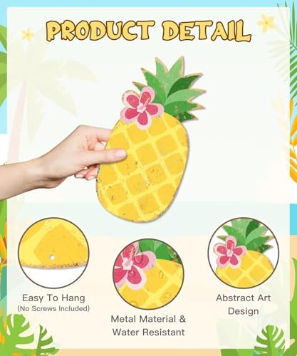Putuo Decor Tropical Metal Wall Decor Set of 4, Pineapple Flamingo Palm Tree Cactus Tin Wall Art, Distressed Wall Hanging for Bathroom Patio Tiki Bar Pool Beach House Decor - Image 3