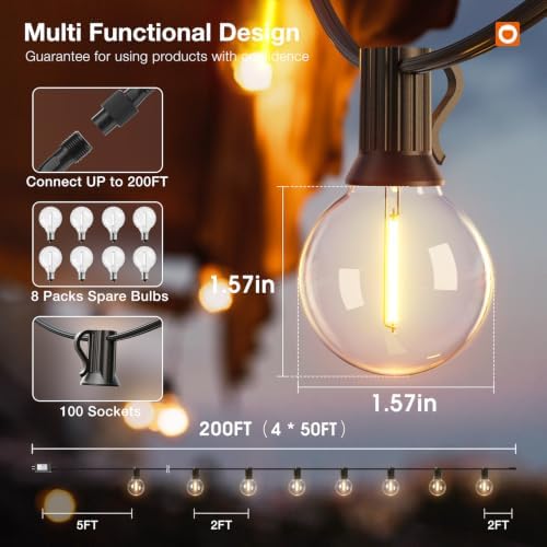 addlon 200FT Outdoor String Lights G40 with Remote Control Dimmable Patio Globe LED 108 Bulbs Waterproof Shatterproof, Hanging Outside Lighting for Backyard Garden, Deck, Balcony, Porch, Café, Bristo - Image 5