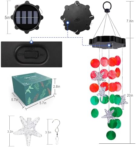 Solar Wind Chimes of Outside, Red & Green Solar Shell Gift for Mom Grandma - Image 6