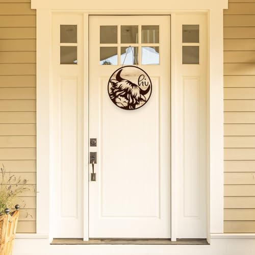 JarThenaAMCS 3D Highland Cow Welcome Door Sign Rustic Brown Cow Wooden Hanging Sign Front Door Hanger for Indoor Outdoor Farmhouse Home Porch Window Decor - Image 3