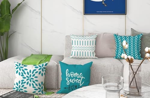 YCOLL Pillow Covers 20x20 Set of 4, Modern Sofa Throw Pillow Cover, Decorative Outdoor Linen Fabric Pillow Case for Couch Bed Car, Aqua Blue - Image 6