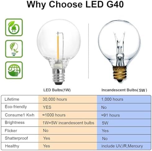SUNTHIN 27FT Globe Outdoor String Lights with 14 G40 LED Bulbs (1 Spare) - Image 2
