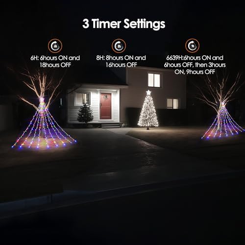 WBao Outdoor Christmas Decorations with 12" Star Topper, 344 LED 11.9ft Waterfall Christmas Lights with Remote Control, 8 Modes, 3 Timers, UL Listed, Waterproof for Tree Roof Porch Decor, Multicolor - Image 5