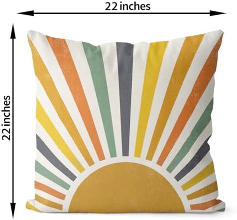 Summer Pillow Covers 22x22 Inch Set of 2, Stripes Yellow Sunshine Decorative Throw Pillows Outdoor Boho Summer Rainbow Sun Pillowcase Linen Cute Farmhouse Decor Cushion Case for Home Bedroom - Image 6