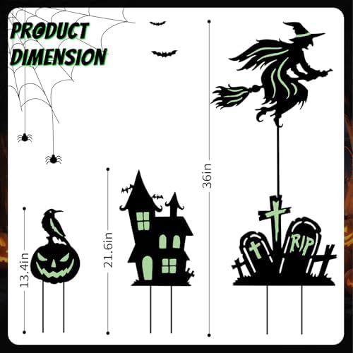 BRIGHTDECK 3 Pcs Halloween Witch Yard Signs Metal Stakes Outdoor Decoration - Image 5