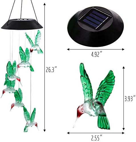 MorTime LED Solar Hummingbird Wind Chime, 25" Mobile Hanging Wind Chime for Home Garden Decoration, Automatic Light Changing Color(Hummingbird) - Image 2
