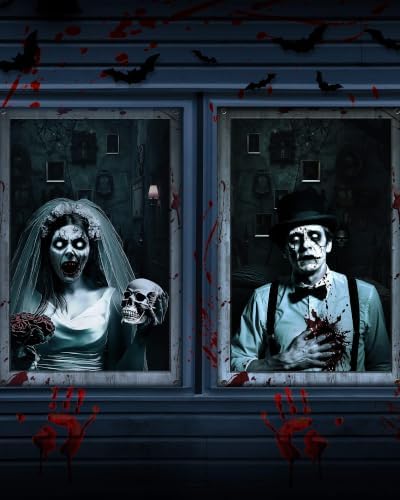 2pcs Halloween Window Cover Decor, Scary Ghost Curtain Outdoor by YUSPENYE