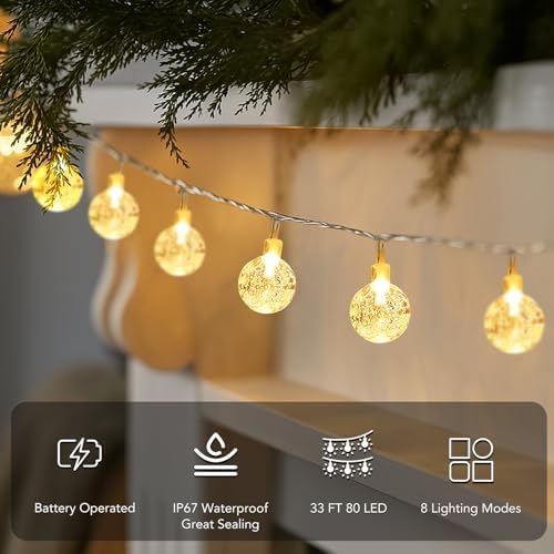 Metaku Globe Fairy Lights Battery Operated 33ft 80LED String Lights with Remote Waterproof Indoor Outdoor Hanging Decorative Christmas Lights for Home Party Patio Garden Wedding (Pack of 3) - Image 4