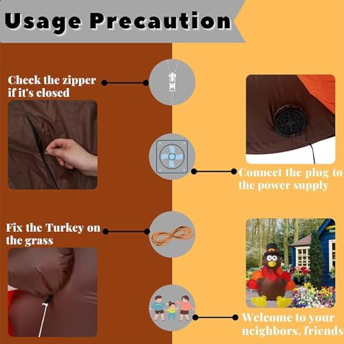 Thanksgiving 6FT Inflatable Turkey with Pilgrim Hat Yard Decoration - LED Light Up Blow Up Turkey for Outdoor Indoor Lawn Thanksgiving Yard Decorations and Autumn Holiday Family Party Display - Image 5