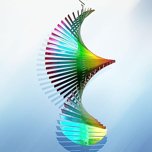 Aoedelyart Wind Spinner Rainbow Wave Wind Spinners for Yard and Garden,15in Hanging Kinetic Yard Art Wind Sculpture,3D Wind Spinners Outdoor & Indoor Rainbow Helix Garden Decor Christmas Ornaments by Aoedelyart