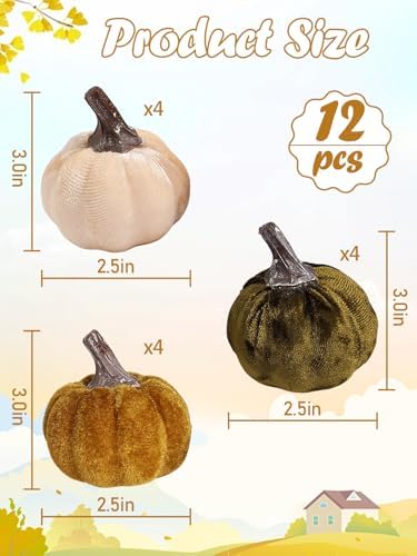 Coferset 12Pcs Velvet Mini Artificial Pumpkin Decor Set - Image 4