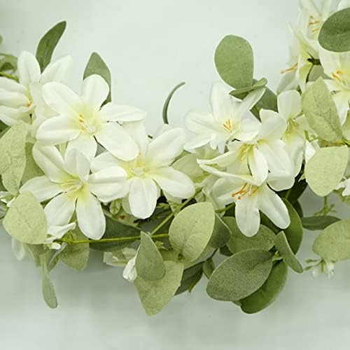 WreathDream 18'' Spring Wreath Summer Wreath for Front Door with Green Eucalyptus Leaves and White Cherry Blossoms for Home Outdoor Farmhouse Porch Wall Decoration, White Gift Box Included - Image 6