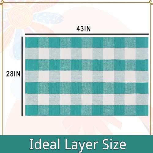 Spring Green & White Plaid Rug - 28 x 43 Inches Outdoor Front Door Decor Mat Cotton Washable Hand-Woven Rug Christmas New Year Holiday Porch Entryway Layered Doormat - Image 2