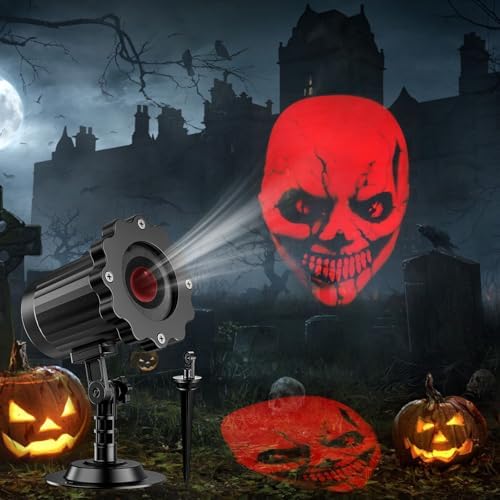 Halloween Decorations Outdoor, 3D Dynamic Red Skull Halloween Projector Lights, Waterproof Holiday Light for Window, Ground, Roof, Wall,Cemetery, Holiday Decor by Nagudenfo