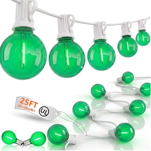 25FT G40 LED Green String Lights Outdoor with 27 Shatterproof Globe Bulbs by Goothy