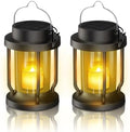 Solar Lantern Outdoor & Indoor Use – Hanging Solar Lights with Realistic Flickering Flameless Candle, Weatherproof for Gardens, Patios, Trees, and Lawns (Black + Amber, 2 Pack) by Unknown