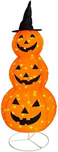 FUNPENY Halloween Collapsible Pumpkin Decorations, Pre-Lit Light Up Pumpkin with Hat, Pop Up Jack-o-Lantern with Metal Stand for Indoor Outdoor Yard Holiday Decor (5FT Pumpkin) by FUNPENY