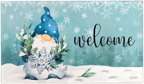 Winter Door Mat Outdoor Front for Door,Gnome Snowflakes Snow Welcome Doormat,Christmas Xmas Holiday Floor Rug for Porch Entrance Farmhouse Decor 30" x 17" by Xsinufn