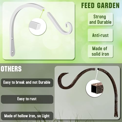 FEED GARDEN Heavy Duty Plant Hooks - 2 Pack 8 Inch Wall Mounted Hanging Brackets, 44lb Capacity Steel Plant Hangers for Bird Feeders, Baskets, Wind Chimes -White - Image 4
