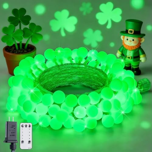 JMEXSUSS Connectable 100 LED Globe String Lights Indoor, 33ft 8 Modes Christmas String Light Plug in, Green Lights Outdoor for Room Bedroom Patio Deck Party St. Patrick's Day Decorations by JMEXSUSS