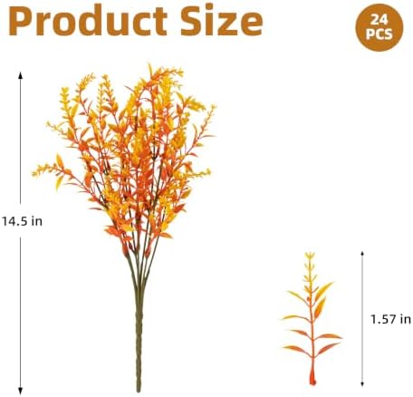 CLEANGOR 24 Pcs Artificial Fall Lavender Flowers for Outdoors (Orange) - Image 2
