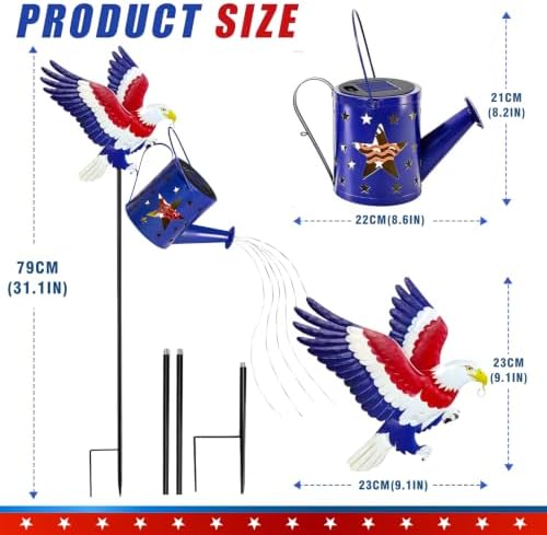 Solar Garden Lights, Eagle Watering Can for Patriotic Outdoor Decor - Image 6