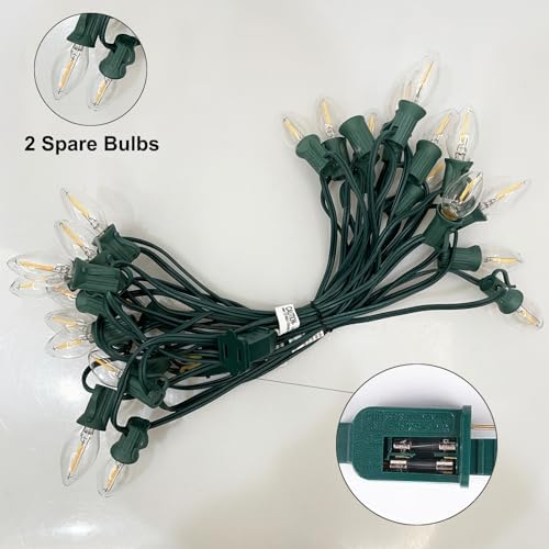SUNSGNE C7 LED Clear Christmas String Lights Outdoor, 25FT Vintage Christmas Tree Lights with 27 0.6W Bulbs(2 Spare) for Patio Porch Balcony Xmas Decor, Green Wire - Image 5