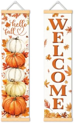 Hello Fall Pumpkin Door Banner Set of 2, Welcome Porch Decor for Home by Unknown