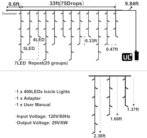 33ft 400 LED Icicle Lights for Outside Warm White Christmas Lights Outdoor - Image 5