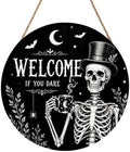 Halloween Welcome Sign for Front Door Decorations Cute Halloween Hanging Sign Home Decor Outdoor Indoor Skull Skeleton Wreath Wooden Hanger Sign for Outside Porch Wall Decorations 12"X12" by Unknown