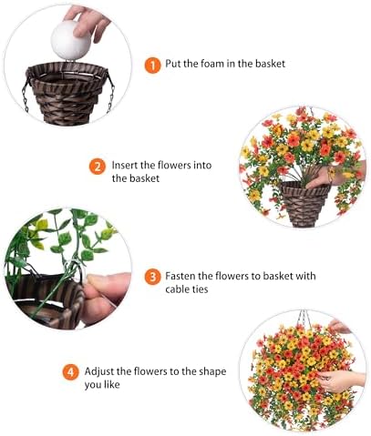 HyeFlora Artificial Hanging Flowers Basket for Outdoor, Fake Flowers Faux Plants Look Real for Yard Gardens Porch Patio Home (Orange+Yellow) - Image 5