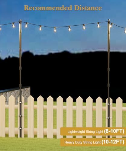 10Ft String Light Poles for Fence & Deck Railing, Outdoor Light Stand with Fence Brackets, Heavy-Duty Metal Poles for Backyard, Garden & Patio Party Lighting, Rustproof & Adjustable - Image 5