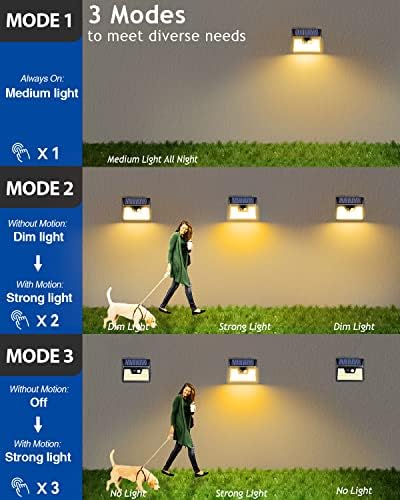 Peasur LED Solar Lights Outdoor Motion Sensor, 2 Packs Waterproof Solar Power Fence Security Lighting, 3 Mode Yard Deck Lamp for Wall Stairs Home Outside Warm White - Image 2