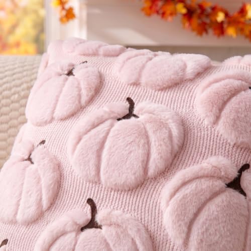 Fall Pillow Covers Pumpkin Fall Decor 12x20 Set of 2 Pink - Image 2