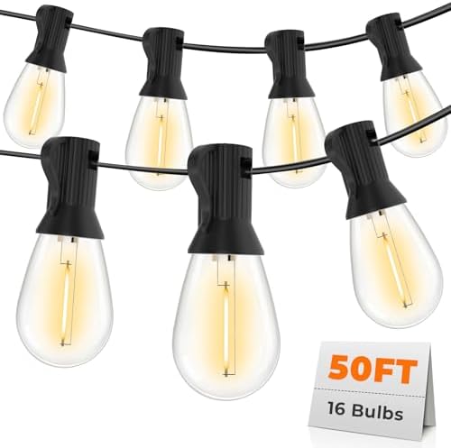 GvvooHome 50FT LED Outdoor String Lights with 16 Shatterproof Waterproof Replaceable Bulbs(1 Spare), 2700K Commercial Grade Patio Lights, Outside Hanging Light for Yard Garden Porch Deck Decor by GvvooHome