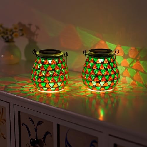 Starsoul Solar Lanterns Outdoor Waterproof, Vibrant Mosaic Hanging Solar Lights, Decorative Solar Lantern for Outside Garden Decor - Image 6