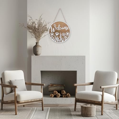JarThenaAMCS 3D White Wildflower Welcome Door Sign Daisy Floral Wooden Hanging Sign Flower Front Door Hanger for Indoor Outdoor Farmhouse Home Porch Decor - Image 3