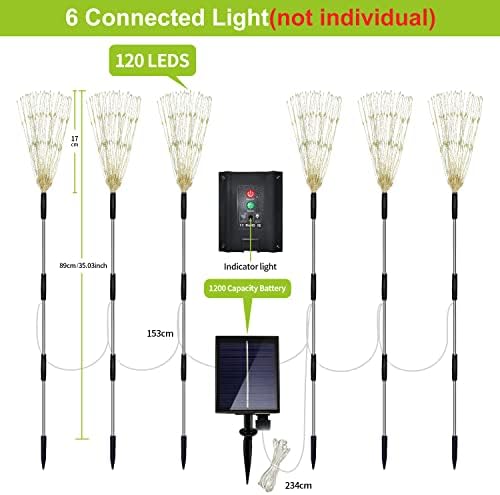Maleyt 6 Pack Solar Garden Lights, Firework Lights, Decorative, 8 Lighting Modes with Remote 120 LED Twinkling Waterproof Landscape Outdoor Decor, for Pathway Backyard Walkway Patio - Image 5