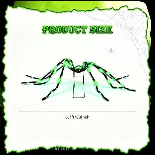1 Pack 8 Modes 6.7 FT(Wide) Halloween Giant Spider,Light up Spider with 36 Green Lights,Light up Halloween Decorations Outside,for Yard Haunted House Window Party Porch Indoor Outside Decor - Image 4