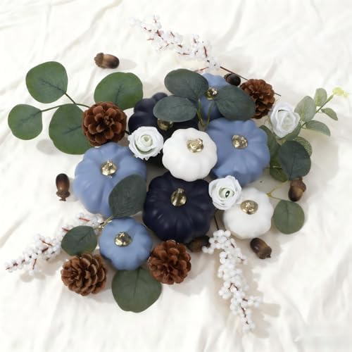 Suncalla Artificial Pumpkin Eucalyptus Leaves Fall Decor, 56 PCS Fall Harvest Decorations for Halloween Thanksgiving with Pumpkins Acorns Pinecones Berries Leaves for Farmhouse Table Tiered Tray - Image 4