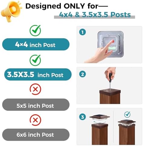 kolpop 4x4 Solar Post Cap Lights Outdoor 12Pack- 3 Color Temperatures&2 Level Brightness, IP65 Waterproof, 16 LED Fence Deck Post Light Solar Powered Only for 4×4/3.5×3.5 Wood/Vinyl Posts(Brown) - Image 2