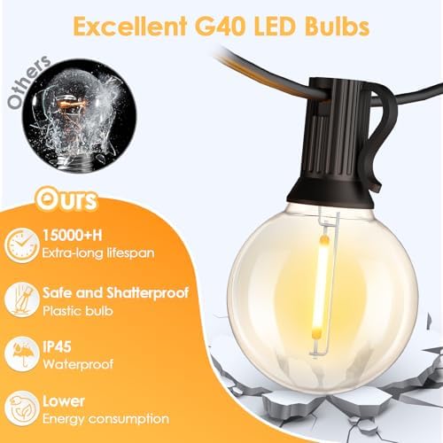 Mlambert 25FT G40 LED Outdoor String Lights with 10+1 Bulbs, Plug-in, Black - Image 4