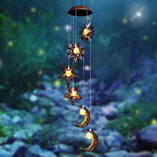 Tryme Solar Wind Chimes for Outside with Sun Moon Star Solar Hanging Lights Windchimes Outdoors Garden Decor Gifts for Mother, Grandma, Sister by Tryme
